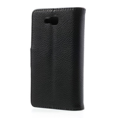 LG Optimus L9 II D605 atverčiamas juodas odinis Litchi dėklas - piniginė / Priedai.lt