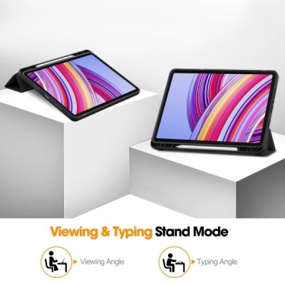 Xiaomi Redmi Pad Pro (Poco Pad) чёрный кожаный чехол - книжка с местом для стилуса | Vacins.lv