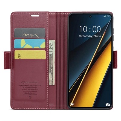 Xiaomi Poco X6 Pro 5G (Redmi K70E) CaseMe Leather solīds atvēramais ādas bordo maciņš - maks | Vacins.lv