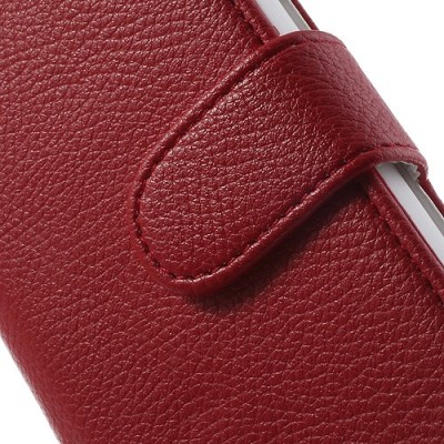 LG Optimus L9 II D605 atvēramais sarkans ādas Litchi futrālis - maciņš / Vacins.lv