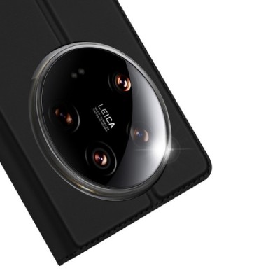 Xiaomi 14 Ultra „Dux Ducis“ Skin sērijas melns ādas atvērams maciņš | Vacins.lv
