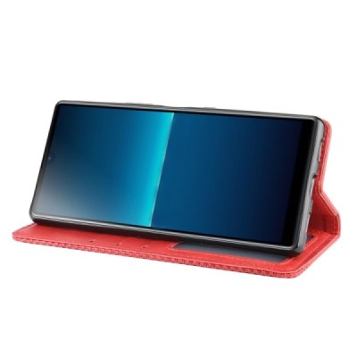 Sony Xperia L4 Vintage красный кожаный чехол-книжка с магнитом | Vacins.lv