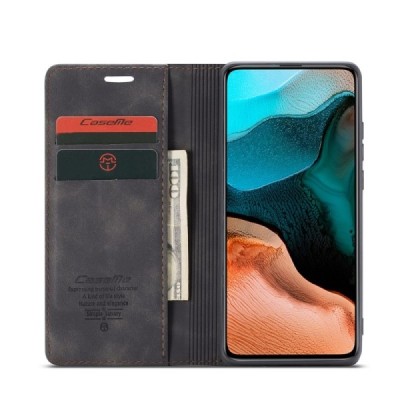 Xiaomi Poco F2 Pro CaseMe Retro solīds atvēramais ādas melns maciņš - maks | Vacins.lv