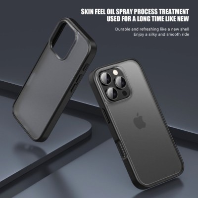 Apple iPhone 16 Pro "IPAKY" Matt силиконовый прозрачный матовый чехол с черной рамкой | Vacins.lv