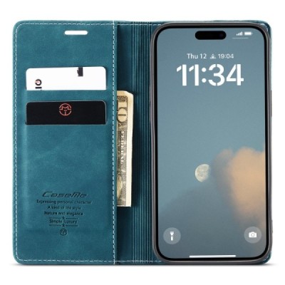 Apple iPhone 16 CaseMe Retro открываемый, зелёный, кожаный чехол – книжка | Vacins.lv