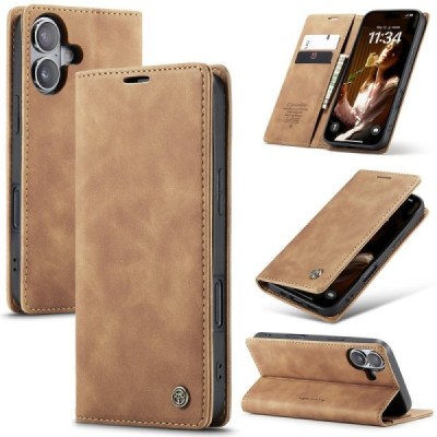 Apple iPhone 16 CaseMe Retro solīds atvēramais ādas gaiši brūns maciņš - maks | Vacins.lv