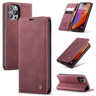 Apple iPhone 16 Pro Max CaseMe Retro solīds atvēramais ādas bordo maciņš - maks | Vacins.lv