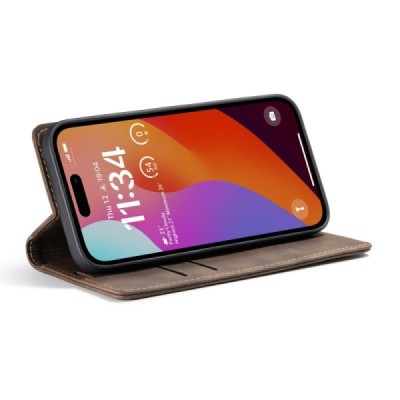 Apple iPhone 16 Pro Max CaseMe Retro solīds atvēramais ādas brūns maciņš - maks | Vacins.lv