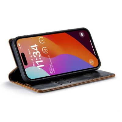 Apple iPhone 16 Pro Max CaseMe Leather solīds atvēramais ādas brūns maciņš - maks | Vacins.lv