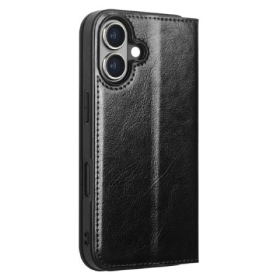 Apple iPhone 16 "QIALINO" открываемый чёрный кожаный чехол - книжка | Vacins.lv