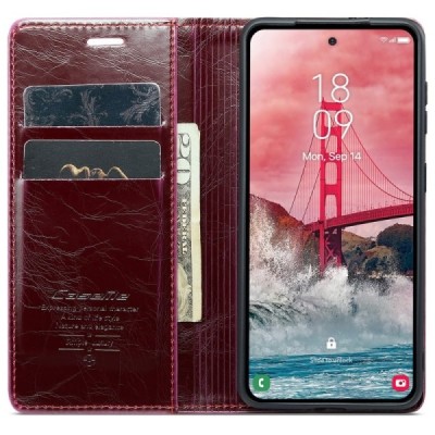 Samsung Galaxy A55 5G (SM-A556) CaseMe Leather открываемый, бордового цвета, кожаный чехол – книжка | Vacins.lv