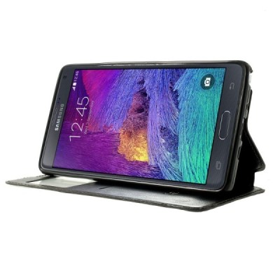 Samsung Galaxy Note 4 (N910) Roar Noble ādas atvēramais melns futrālis / Vacins.lv