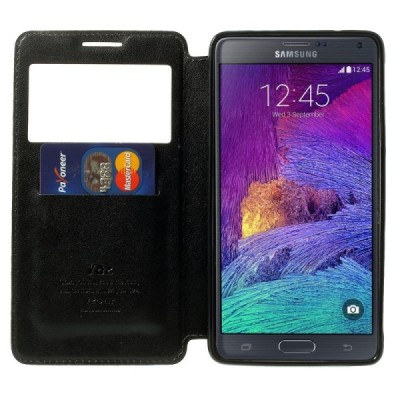 Samsung Galaxy Note 4 (N910) Roar Noble ādas atvēramais melns futrālis / Vacins.lv