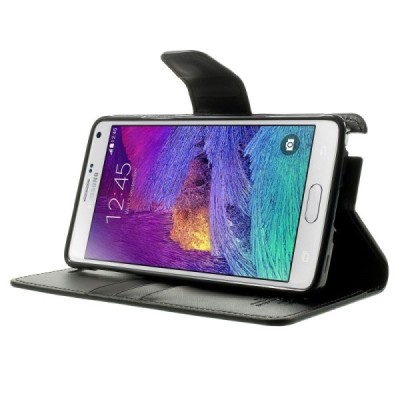 Samsung Galaxy Note 4 (N910) Mercury Sonata atvērams melns ādas futrālis - maciņš / Vacins.lv