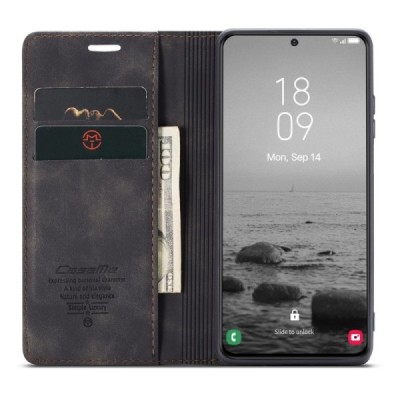 Samsung Galaxy S23 (SM-S911) CaseMe Retro solīds atvēramais ādas melns maciņš - maks | Vacins.lv