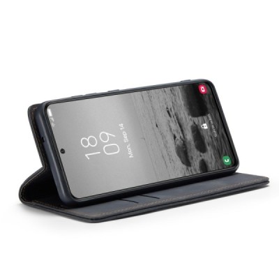 Samsung Galaxy S23 (SM-S911) CaseMe Retro solīds atvēramais ādas melns maciņš - maks | Vacins.lv