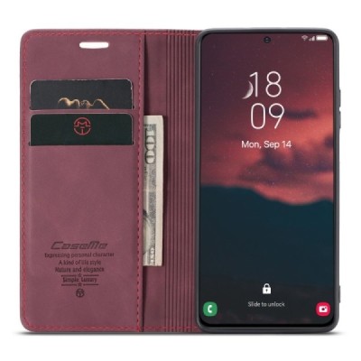 Samsung Galaxy S23 (SM-S911) CaseMe Retro открываемый, бордового цвета, кожаный чехол – книжка | Vacins.lv