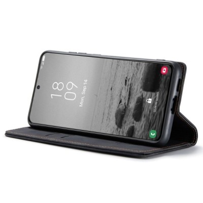 Samsung Galaxy S24 (SM-S921) CaseMe Retro solīds atvēramais ādas melns maciņš - maks | Vacins.lv