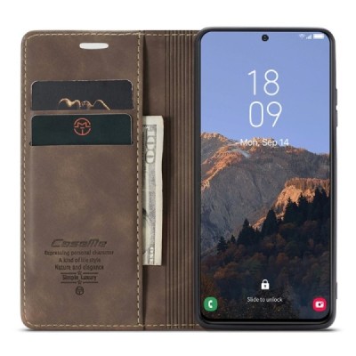 Samsung Galaxy S24 (SM-S921) CaseMe Retro открываемый, коричневый, кожаный чехол – книжка | Vacins.lv
