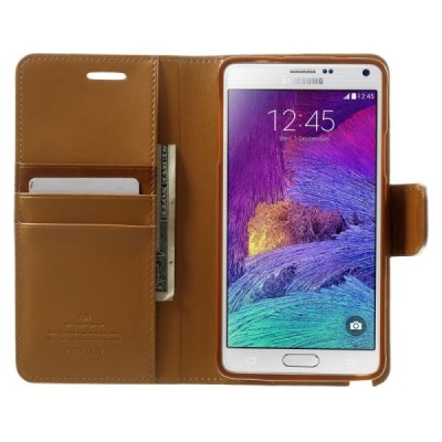 Samsung Galaxy Note 4 (N910) Mercury Sonata atvērams gaiši brūns ādas futrālis - maciņš / Vacins.lv