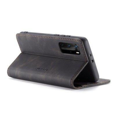 Huawei P40 Pro CaseMe Retro solīds atvēramais ādas melns maciņš - maks | Vacins.lv