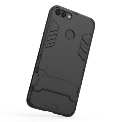 Huawei P smart 2018 (Enjoy 7S) „Kickstand“ pastiprinātas aizsardzības melns apvalks | Vacins.lv