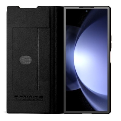 Samsung Galaxy Fold6 5G (SM-F956B) greznais Nillkin Qin Pro sērijas ādas atvērams melns maciņš, maks | Vacins.lv