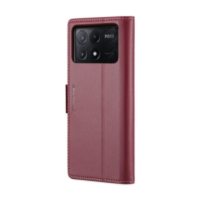 Xiaomi Poco X6 Pro 5G (Redmi K70E) CaseMe Leather solīds atvēramais ādas bordo maciņš - maks | Vacins.lv