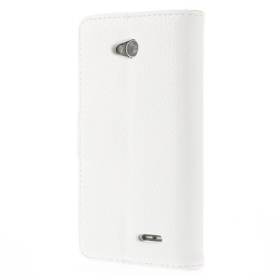 LG L70 D320 atverčiamas baltas odinis Litchi dėklas - piniginė / Priedai.lt