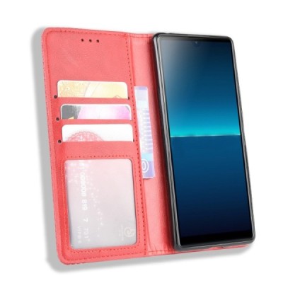 Sony Xperia L4 Vintage красный кожаный чехол-книжка с магнитом | Vacins.lv