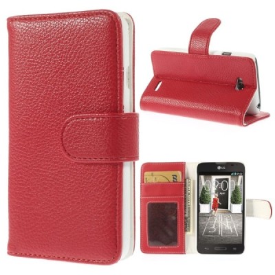LG L70 D320 atvēramais sarkans ādas Litchi futrālis - maciņš / Vacins.lv