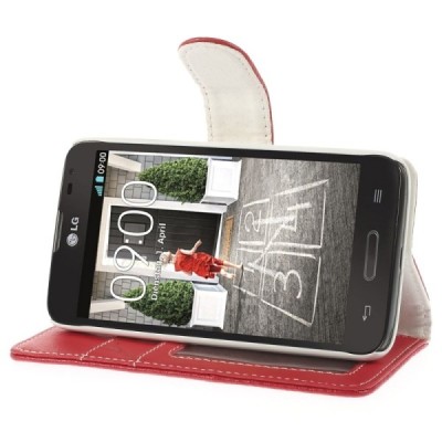 LG L70 D320 atvēramais sarkans ādas Litchi futrālis - maciņš / Vacins.lv