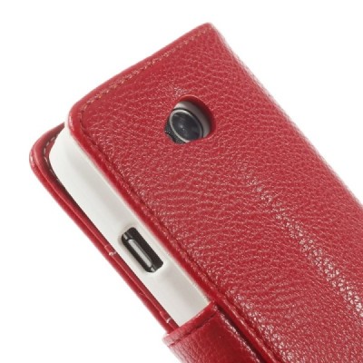 LG L70 D320 atvēramais sarkans ādas Litchi futrālis - maciņš / Vacins.lv
