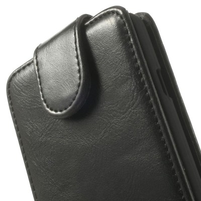 LG L70 (D320) klasisks ādas vertikāli atvēramais melns futrālis / Vacins.lv