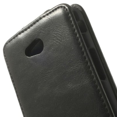 LG L70 (D320) klasisks ādas vertikāli atvēramais melns futrālis / Vacins.lv