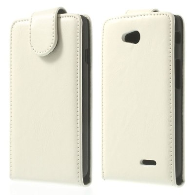 LG L70 (D320) klasisks ādas vertikāli atvēramais balts futrālis / Vacins.lv