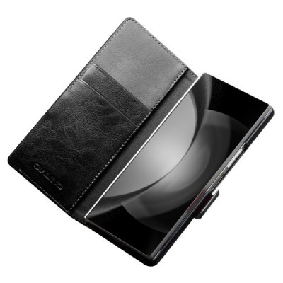 Samsung Galaxy Fold6 5G "QIALINO" открываемый чёрный кожаный чехол - книжка | Vacins.lv