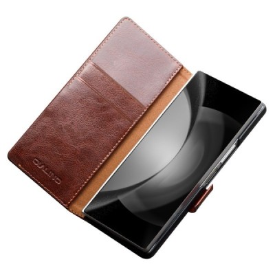 Samsung Galaxy Fold6 5G "QIALINO" atvēramais ādas brūns maciņš - maks | Vacins.lv
