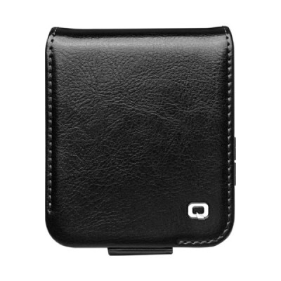 Samsung Galaxy Flip7 FE / Flip6 "QIALINO" atvēramais ādas melns maciņš - maks | Vacins.lv