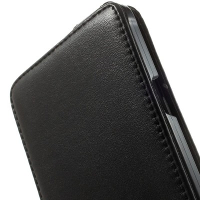 Samsung Galaxy Note 4 (N910) klasisks ādas vertikāli atvēramais melns futrālis / Vacins.lv