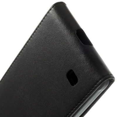 Samsung Galaxy Note 4 (N910) klasisks ādas vertikāli atvēramais melns futrālis / Vacins.lv