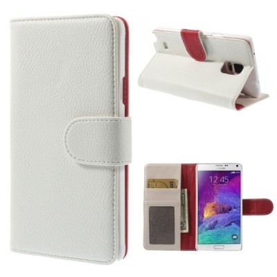 Samsung Galaxy Note 4 (N910) atverčiamas baltas odinis Litchi dėklas - piniginė / Priedai.lt