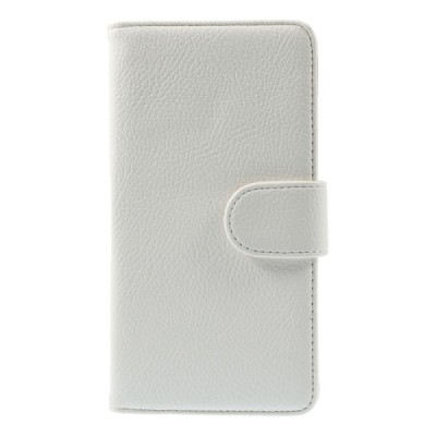 Samsung Galaxy Note 4 (N910) atverčiamas baltas odinis Litchi dėklas - piniginė / Priedai.lt