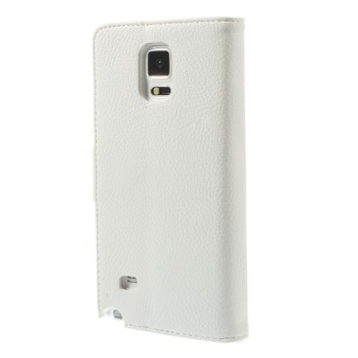 Samsung Galaxy Note 4 (N910) atverčiamas baltas odinis Litchi dėklas - piniginė / Priedai.lt