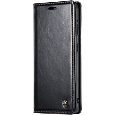 Apple iPhone 16 Pro CaseMe Leather solīds atvēramais ādas melns maciņš - maks | Vacins.lv