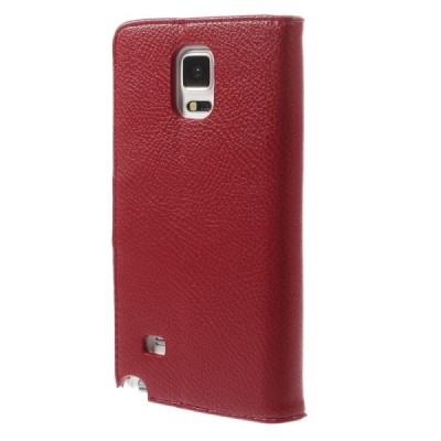 Samsung Galaxy Note 4 (N910) atvēramais sarkans ādas Litchi futrālis - maciņš / Vacins.lv