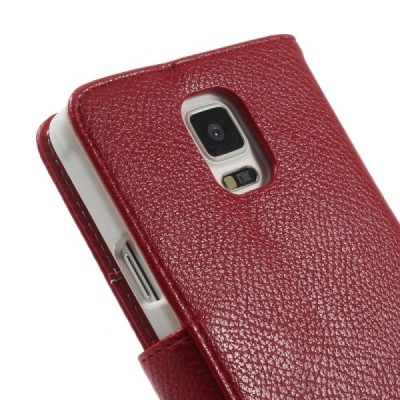 Samsung Galaxy Note 4 (N910) atvēramais sarkans ādas Litchi futrālis - maciņš / Vacins.lv