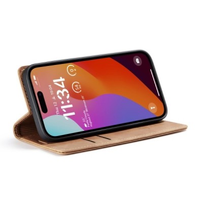 Apple iPhone 16 CaseMe Retro solīds atvēramais ādas gaiši brūns maciņš - maks | Vacins.lv