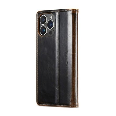 Apple iPhone 16 Pro Max CaseMe Leather solīds atvēramais ādas brūns maciņš - maks | Vacins.lv