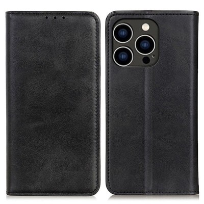Apple iPhone 16 Pro "Split" чёрный кожаный чехол-книжка | Vacins.lv